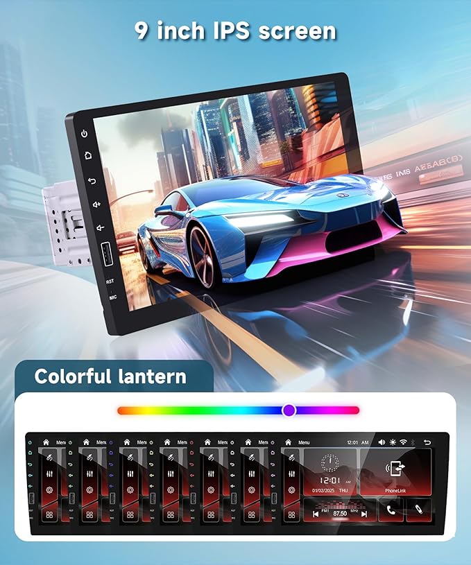 Single Din Radio 9 Inch IPS Touchscreen Car Stereo, Wireless CarPlay Android Auto, 1 Din CarPlay Radio Bluetooth, FM/AM/RDS, You-Tube Video, EQ, SWC, Backup Camera