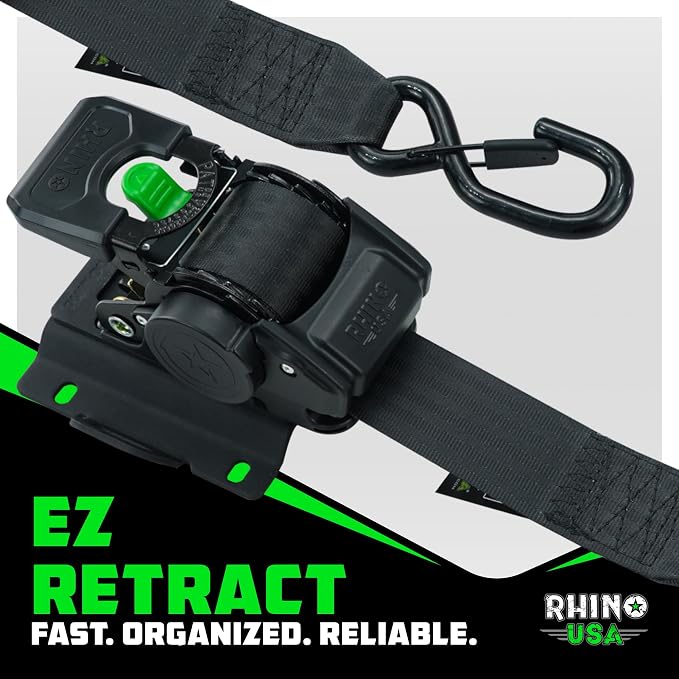 Ford Only – Rhino USA Integrated Cargo Magic Bed-Mounted Retractable Ratchet Straps (2PK) for Ford F150 (2015+) & F250 (2017+) – BoxLink Compatible, 360° Swivel, Heavy-Duty Tie Downs