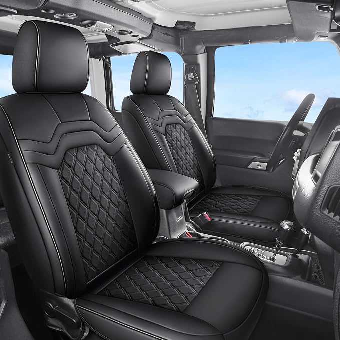 Huidasource Seat Covers for Trucks Chevy Silverado/GMC Sierra, GMC Sierra 1500 Seat Covers, 1500 2014-2018, 2500HD 3500HD 2015-2019 Crew Double Extended Cab Nappa Leather Covers (Full Set/Black)