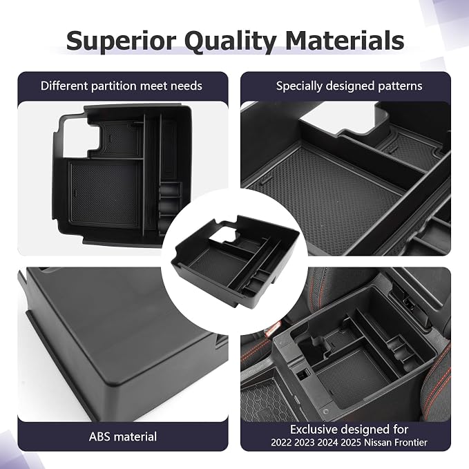 LUWU 2025 2026 Frontier Center Console Organizer for 2022 2023 2024 2025 2026 Nissan Frontier Accessories Armrest Console Storage Box Insert Tray ABS Material Black-trim