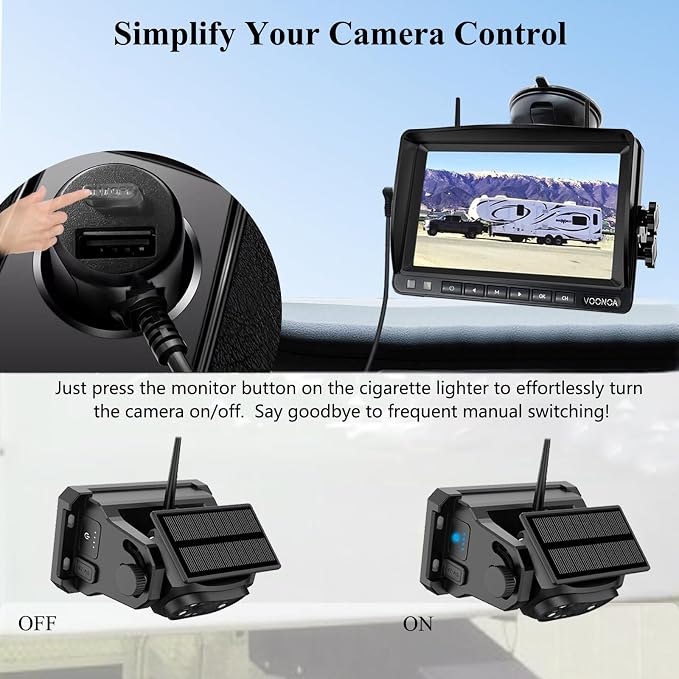 VOONOA Magnetic Wireless Backup Camera, Add-on or Replacement Camera for VOONOA VN003 Only, 9600mAh Rechargeable Battery Solar Back up Camera for Car RV Truck Trailer