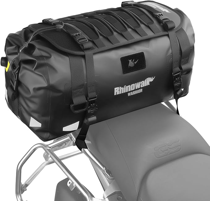 Rhinowalk Motorcycle Saddle Bag 40L – Waterproof Rear Seat Tail Bag with Expansion Panel, MOLLE System & Backpack Carry