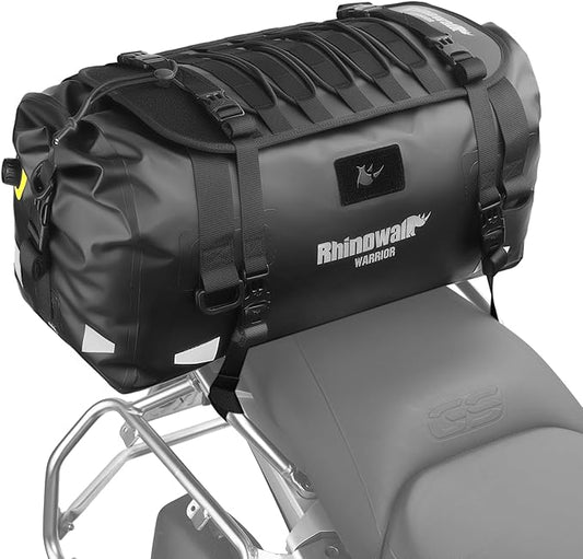 Rhinowalk Motorcycle Saddle Bag 40L – Waterproof Rear Seat Tail Bag with Expansion Panel, MOLLE System & Backpack Carry
