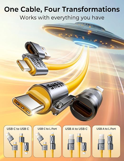 2025 Silicone 4-in-1 USB C Cable 140W Compatible with Lightning Cable Fast Charging & Data Transfer, Support to CarPlay & Android Auto, 5FT Multi Cord Combo Charger for iPhone/iPad