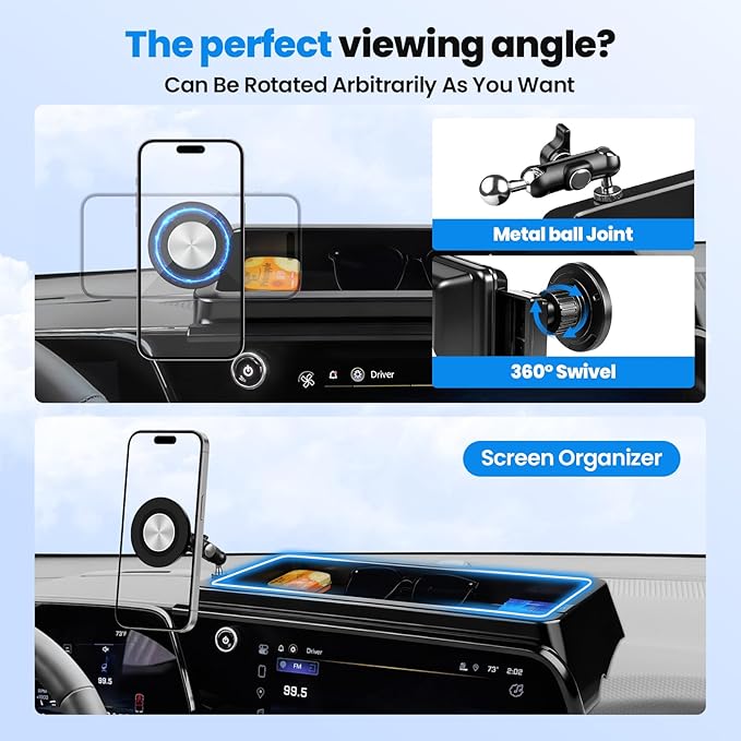 Karltys Upgraded 360° Rotation Magnetic Phone Holder Organizer for Chevy Equinox(LT/RS/ACTIV) 2025 2026 Accessories, Screen Organizer & Magnetic Phone Mount for Chevy Equinox 11.3" Screen(Not for EV)