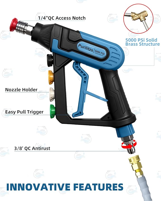 5000PSI Pressure Washer Gun 3/8'' Swivel Plug with Extension Wand, M22 Coupler & 5 Nozzle Tips, 40 inch, Power Washer Gun for Car Detailing Yard House Cleaning