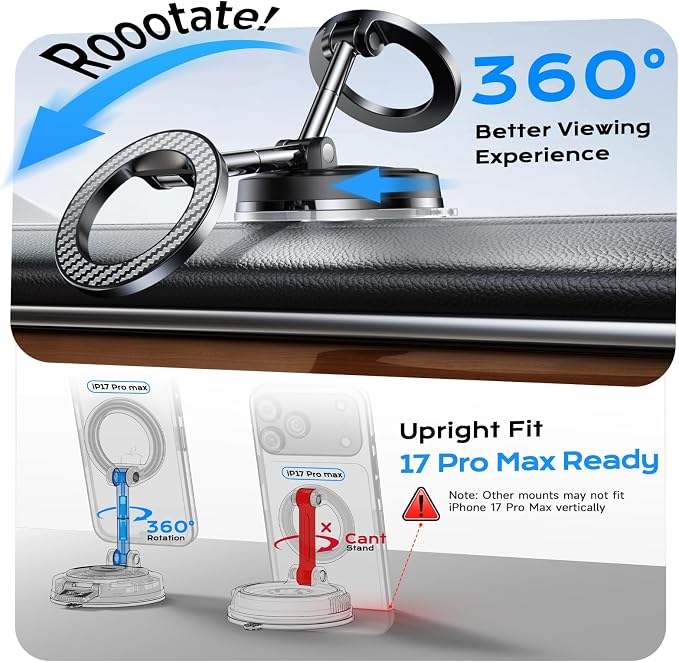 2 in 1 for Magsafe Car Mount [All Surface Ready | 118+LBS Ultra Grip | 2400gf Strong Magnetic] 360° Adjustable Car Phone Holder, Phone Holders for Your Car for All Smartphones, Carbon Fiber