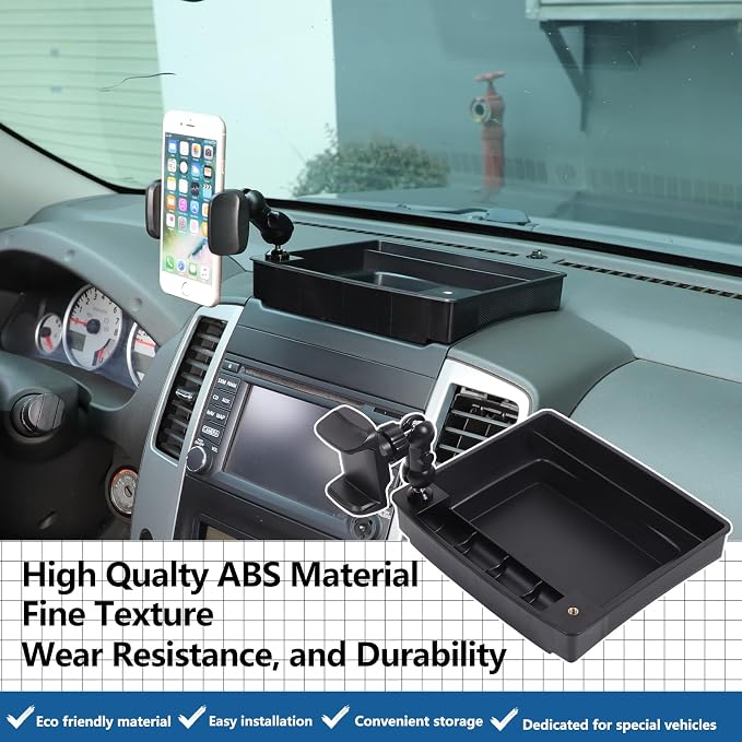 Car Dashboard Storage Tray Compatible with Nissan Frontier 2009-2017 ABS Dashboard Non-Slip Storage Organizer Tray with Phone Holder Mount Interior Accessories (Style B)