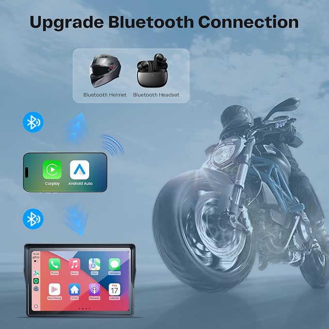 WonVon Motorcycle CarPlay Screen with Android Auto – 5” Waterproof GPS, Pantalla para Moto, Apple CarPlay, Navigation System for Motorcycle, Dual 2K Dash Cam Bluetooth Audio & TPMS (No SD Card)