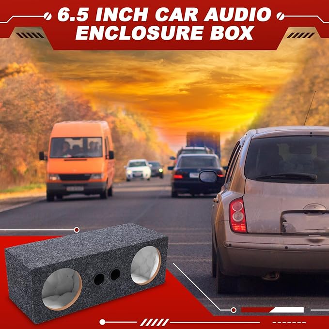 6.5 Inch Car Audio Enclosure Box, Sealed Covered Car Audio Vehicle Speaker Box with 2 Slot Port Vent for Improves Stereo and Sound System Accessories
