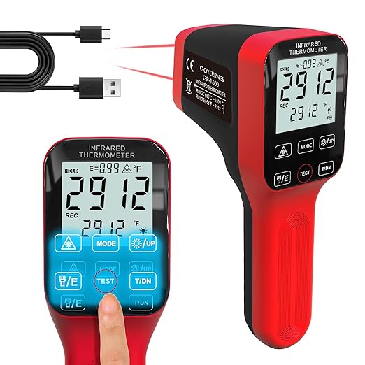 Pyrometer, 30:1 Industrial Infrared Thermometer Gun Rechargeable, -58℉~2912℉ High Temp Waterproof Digital IR Laser Temperature Gauge (NOT for Human)