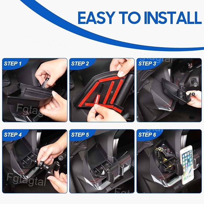 Center Console Multi-Mount Phone Holder Storage Box Compatible with Chevrolet Corvette C8 2020-2025, Dashboard Left Side Storage Tray Organizer, Clamping Arms Holder