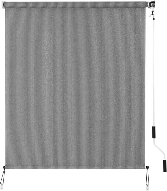 SMONTER Outdoor Sunshade Roller Shade 5'W x 8'H (60" Wx96 H), Exterior Cordless Roll Up Shades Blinds, UV Protection Shade Cloth with Crank Operation for Outside Windows Patio Porch Gazebo, Dark Grey