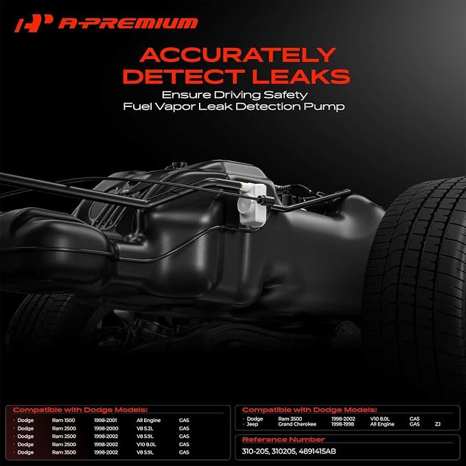 A-Premium Fuel Vapor Leak Detection Pump Compatible with Jeep Grand Cherokee 1998 & Dodge Ram 1500 1998-2001, Ram 2500 1998-2002, Ram 3500 1998-2002, 3.9L 4.0L 5.2L 5.9L 8.0L, Replace# 4891415AB