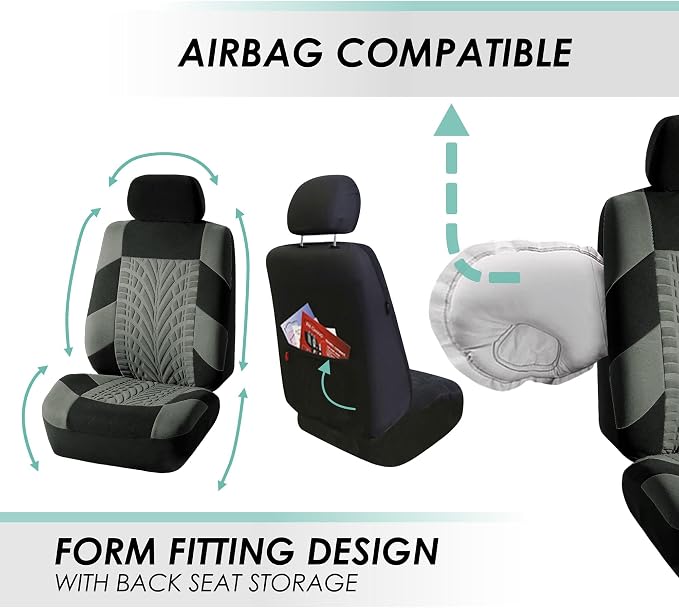 FH Group Three Row Set 7 Seater Gray Travel Master Car Seat Covers, Airbag and Split Rear Car Seat Cover Universal Fit Interior Accessories for Cars Trucks & SUV Automotive Seat Covers