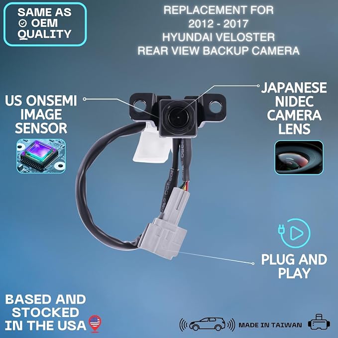 Backup Camera Replaces for 2012-2017 Hyundai Veloster OE Part # 95760-2V000, 95760-2V002, 95760-2V100