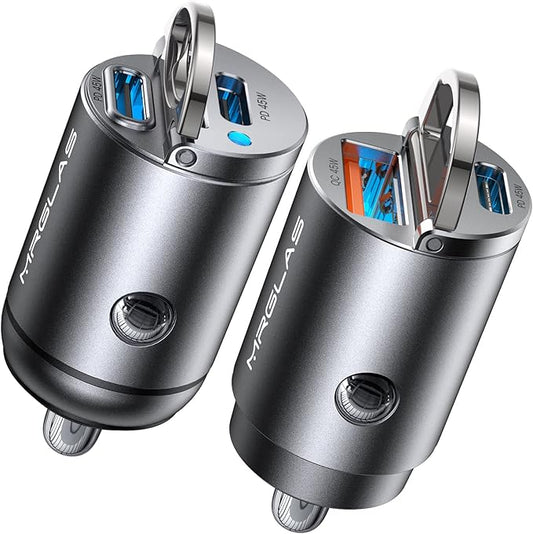 MRGLAS 2-Pack 90W USB C Car Charger, Super Mini Metal USB C Car Charger Fast Charging Adapter [PD+QC]&[Dual PD],Cigarette Lighter Compatible with iPhone 17 16 15 Pro Max iPad Air Samsung S25 Ultra