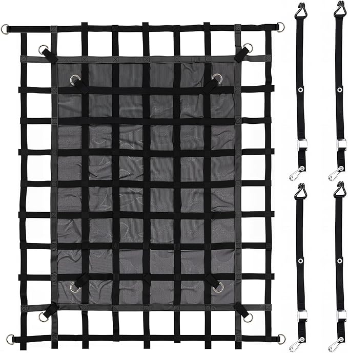 Cargo Net for Pickup Truck Bed, 4.8' x 6' Truck Bed Net, Heavy Duty Pickup Cargo Nets Safety Mesh Net with Cam Buckles & S-Hooks & Cross Straps