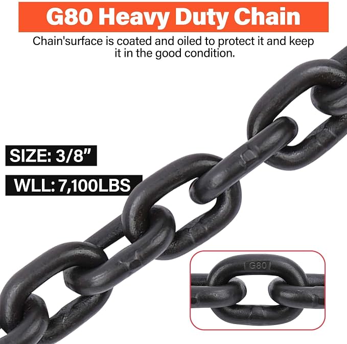 3/8" G80(4-Pack Chain Hooks+10 Ft Binder Chain)