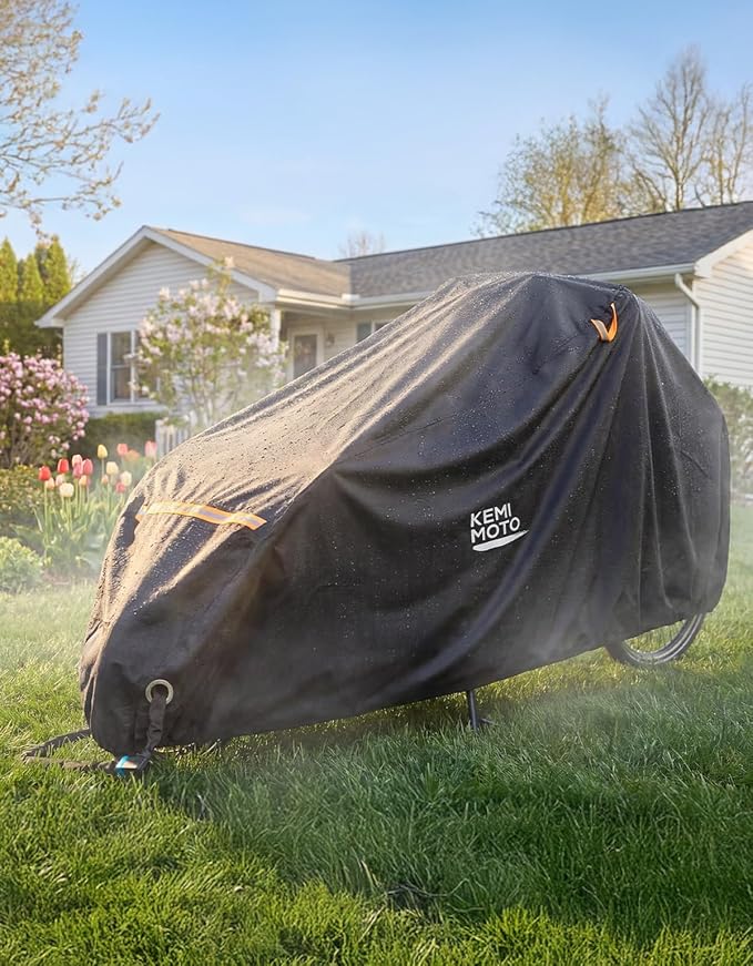 KEMIMOTO Bike Cover Outdoor, 420D Heavy Duty for Adult 2 Wheel Cargo Bicycles, Rain Covers for Storage Waterproof with UV & Wind Protection, Folding Extra Large Ebike Tarp for Outdoor Storage