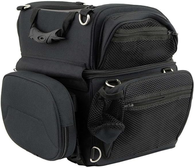Milwaukee Leather MP8170 Medium Black '5 Pocket' Textile Motorcycle Double Barrel Sissy Bar Rack Bag - Medium