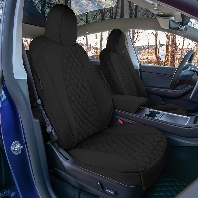FH Group Custom Fit Car Seat Covers Specifically Made for 2020-2025 Tesla Model Y Ultraflex Neoprene Water Resistant Automotive Seat Covers - Front Set Black