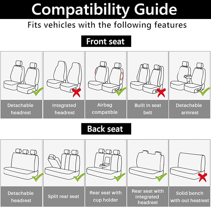 otoez Leather Car Seat Covers Full Set, Breathable Waterproof Nappa Leather Front Rear Car Seat Protectors with Lumbar Support, Universal Automotive Seat Covers for Cars SUV Truck Sedan (Black+White)