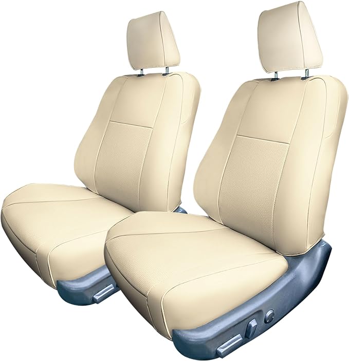 FH Group Custom Fit Seat Covers Specifically Made for 2012-2017 Toyota Camry LE | SE | XSE | XLE - Faux Leather, Waterproof Car Seat Cover, Front Set Solid Beige