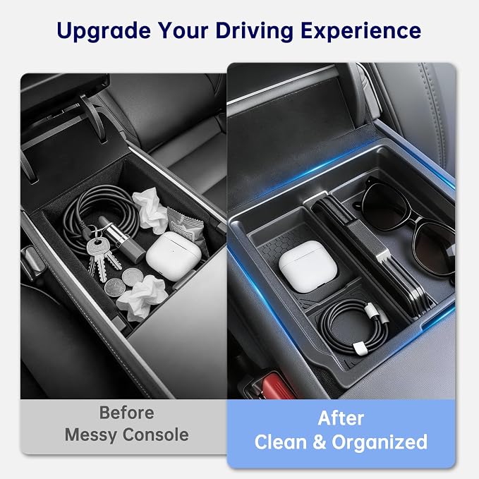 Center Console Organizer for Tesla Model Y Juniper 2025-2026, Silent Silicone Armrest Storage Double-Layer Storage, Smooth Sliding, Fit for Juniper Model Y Accessories 7PCS