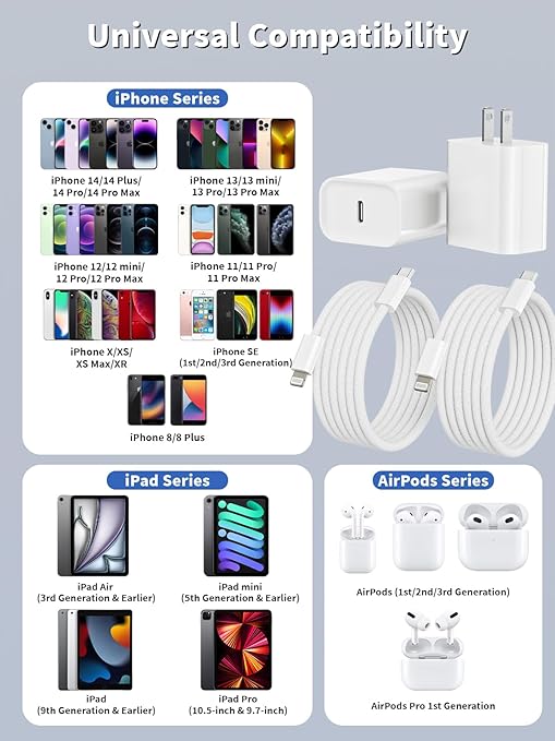 iPhone 14 13 Pro Max Charger Fast Charging,[Apple Mfi Certified] Fast iPhone Charger Block with 6ft Long Type C Lightning Braided Cable Woven Cord for iPhone14 13 12 11 Pro Max Plus Mini Xs Max 8Plus.