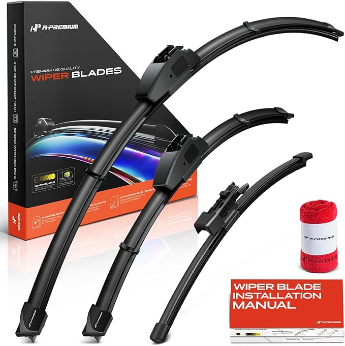 A-Premium 26"/18"/11" Windshield Wiper Blades Compatible with Hyundai Santa Fe 2024 - Front Rear Wipers Blade Set for Hook/FR_2V Arm Connector, with Wear Indicator & Towel (Pack of 3)