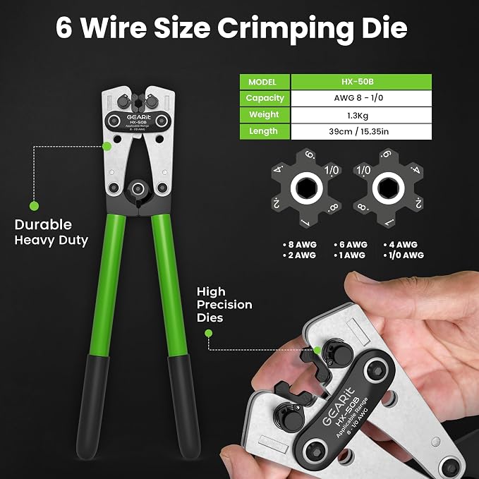GEARit 4 Gauge Amp Wiring Kit, 25ft Red & 25ft Black (50 feet Total) CCA 4 AWG Battery Cable with Crimping Tool, Cable Cutter, 15 Lugs & 20 Heat Shrink Tubes for Car Audio, RV, Trailer, Inverter