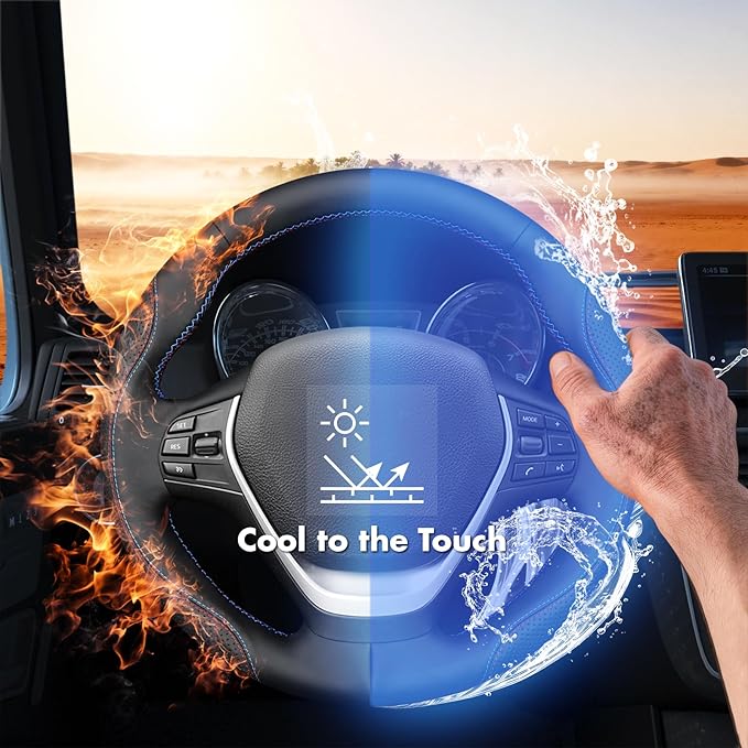 MEWANT Hand Stitch Steering Wheel Cover for BMW 2 Series F22 F23 2014-2020 3 Series F30 F34 2012-2018 4 Series F32 F33 F36 2014-2020 Black Microfiber Leather Interior Accessories