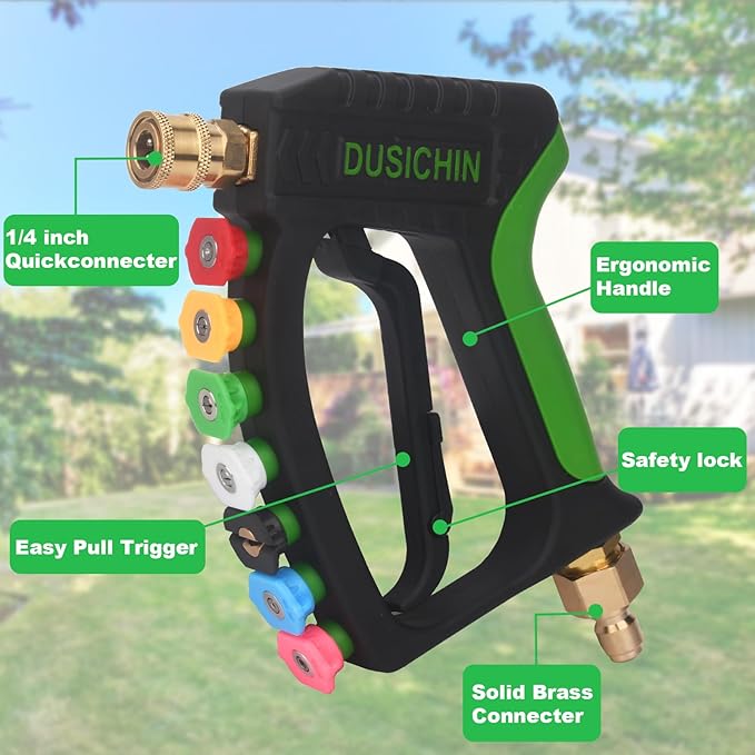 DUSICHIN Short Pressure Washer Gun with Foam Cannon,4000 PSI Power Washer Foam Blaster 1/4'' Quick Connector,Car Wash Foam Gun Snow Foam Lance with 7 Pressure Washer Nozzles for Car Washing DUS2903
