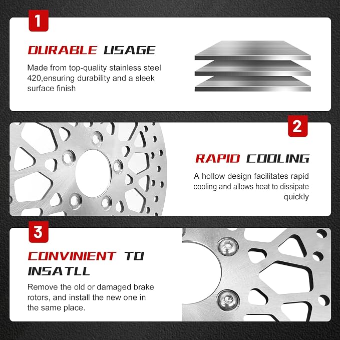11.8''Harley Front Rotor Compatible with Harley Electra Glide/Road Glide/Road King/Street Glide/CVO Road Glide/CVO Limited FLHTKSE Brushed Finish Stainless Steel Disc Rotors