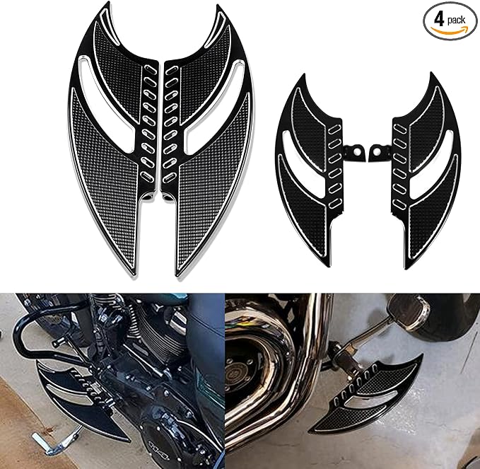Motorcycle Floorboards CNC Tomahawk Footboards Footpegs Fit for Harley Touring Electra Glide Street Glide Road Glide Softail Dyna (F+R Floorboards Set (Black))