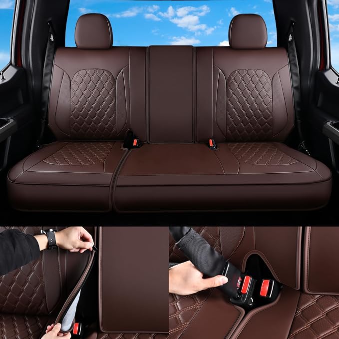 Huidasource Fit for Coffee Chevy Silverado/GMC Sierra Rear Seat Covers, Thickened Split Nappa Leather Truck Back Seat Cover 2007-2013&2019-2025 1500, 2020-2025 2500HD 3500HD Crew Cab WT LS LT