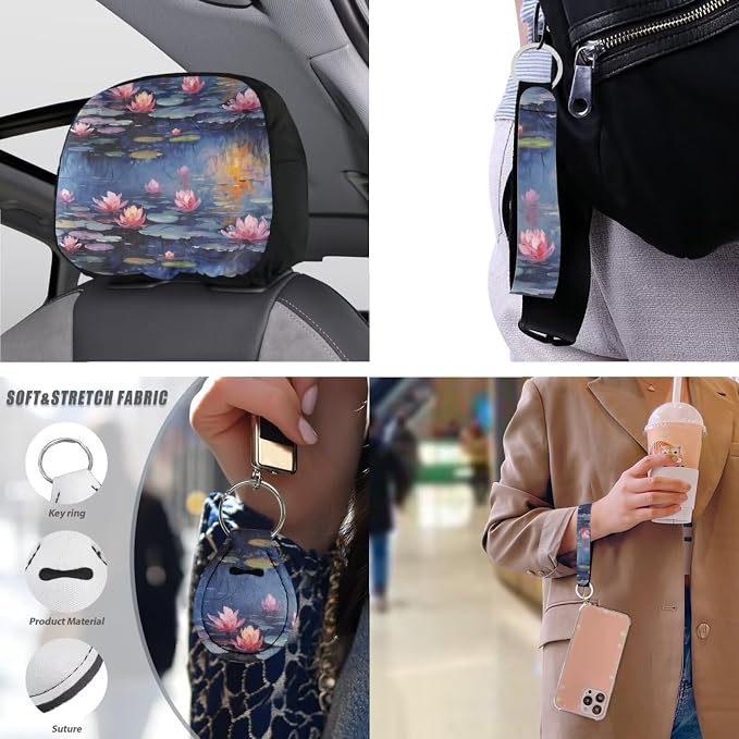 Water Lily 13 Pack Car Seat Covers Full Set Oil Painting Water Lily Car Interior Accessories Retro Classical Lotus Flower Fit Auto SUV Trucks Seat Belt Shoulder