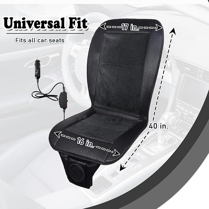 ZONETECH Cooling Car Seat Cushion 12V Black Automotive Adjustable Temperature Comfortable Cooling Car Seat Cover