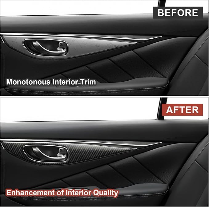 4PCS Real Carbon Fiber Door Handle Panel Trim Compatible with 2014–2024 Infiniti Q50, Interior Decor Sticker Accessories