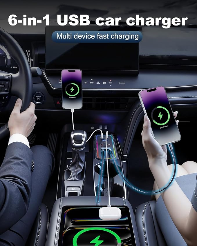 ELOHEI Car Fast Charger for Toyota Camry 2026 2025 2024 with 8-Color Ambient Light, Multi Port Retractable Docking Station for Toyota Camry 2023-2026 Accessories (Black)