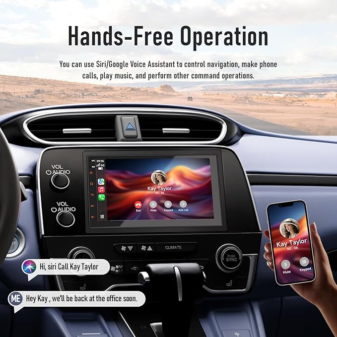 Haudio 7" Double Din Car Stereo with Wireless Apple CarPlay & Android Auto, Touchscreen Car Radio with Bluetooth 4.1, Mirror Link, GPS Navigation, WiFi, Voice Control, 2+32GB, FM Radio - No Camera