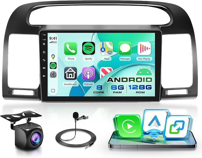 8Core 6G+128G Android 15 Rimoody Car Stereo for Toyota Camry 2000-2006, Wireless Carplay Andorid auto GPS 5G-WiFi DSP Bluetooth 5.0 9'' IPS Touchscreen FM/RDS SWC 1080P Backup Camera