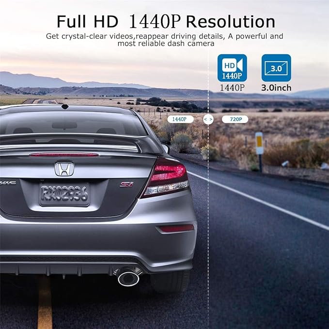 Car on-Dash Mounted Cameras 1440P Full HD Car DVR Dashboard Camera Video Recorder in Car Camera Dashcam for Cars 170 Wide Angle WDR with 3.0" LCD Display Night Vision and G-Sensor H19-black