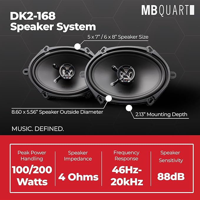 MB Quart Discus 5x7 & 6x8" 2 Way Car Audio Coaxial Speakers with Polypropylene Cones & Butyl Rubber Surrounds for Enhanced Quality, 100W, 88 dB, Pair