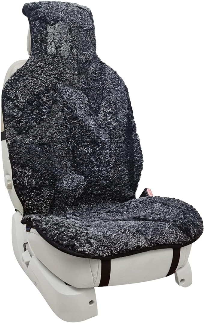 Champlus Genuine Australian Sheepskin Seat Cover, Wool Cushion for Sedan Cars SUVs Trucks and Minivans, Quick Install, Black