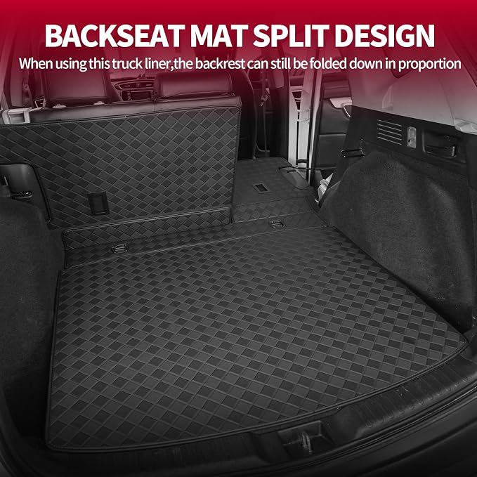 Cargo Mat for 2017-2025 Chevrolet Bolt EV & EUV - All Weather PU Leather Trunk Liner (Upper and Lower Layer) and Backrest Mat for Chevy Bolt Accessories (Black Square)