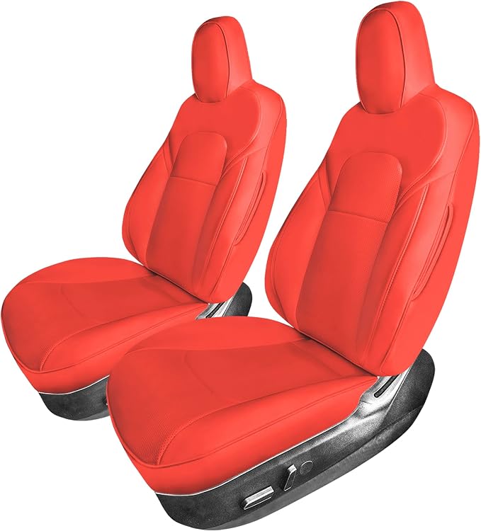 FH Group Custom Fit Car Seat Covers Specifically Made for 2020-2025 Tesla Model Y Faux Leather Water Resistant Automotive Seat Covers -Front Set Solid Red