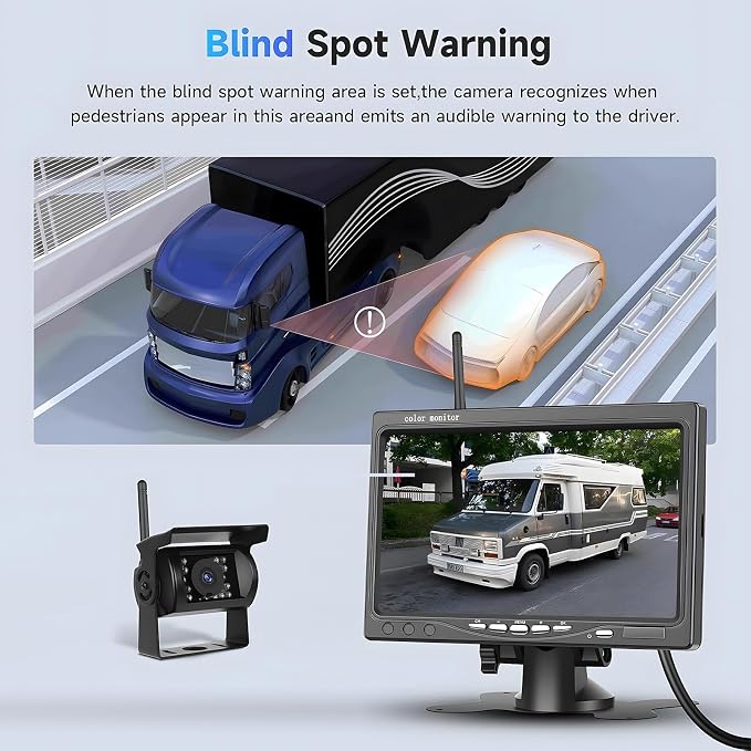 Wireless Backup Camera System for Vehicles, 7" HD Reserve Monitor, Digital 50% Clearer Signal, BSD(Blind Spot Detection), IP68 Waterproof, Easy No-Wire Install for Camper Truck Trailer Fifth Wheel RV