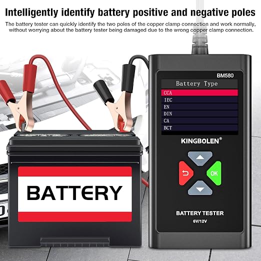 KINGBOLEN BM580 6V 12V Car Battery Tester, 100-2000CCA Voltage Tester, Precision Digital Auto Battery Analyzer, Loading/Charging/Starting System Tester for Cars SUV ATV Boats Motorcycles Vehicle